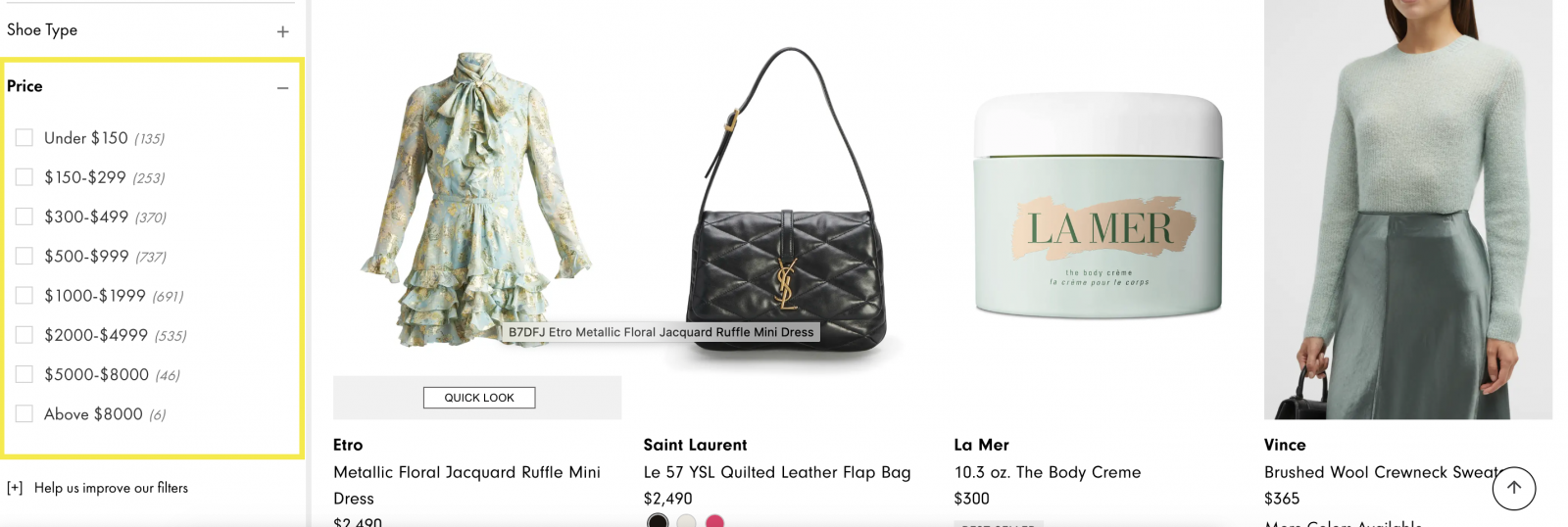 Filter the results on the Neiman Marcus website to fit within your shopping budget.