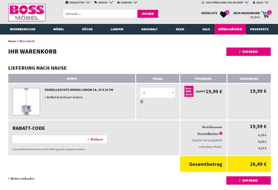 SB Möbel Boss Gutschein lll Jetzt 15,97 Rabatt & weitere