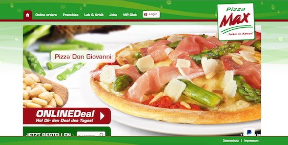 Pizza Max Webseite